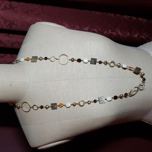 Lia Sophia Womens Beaded Necklace Gold Tone Natural Tone Beads